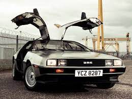 A Delorean with outstretched wing.
